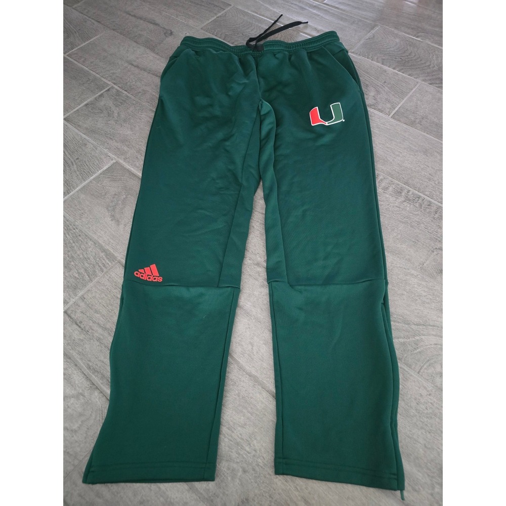 Adidas Miami Hurricanes Climawarm Track Pants Mens Large Green Ankle Zip